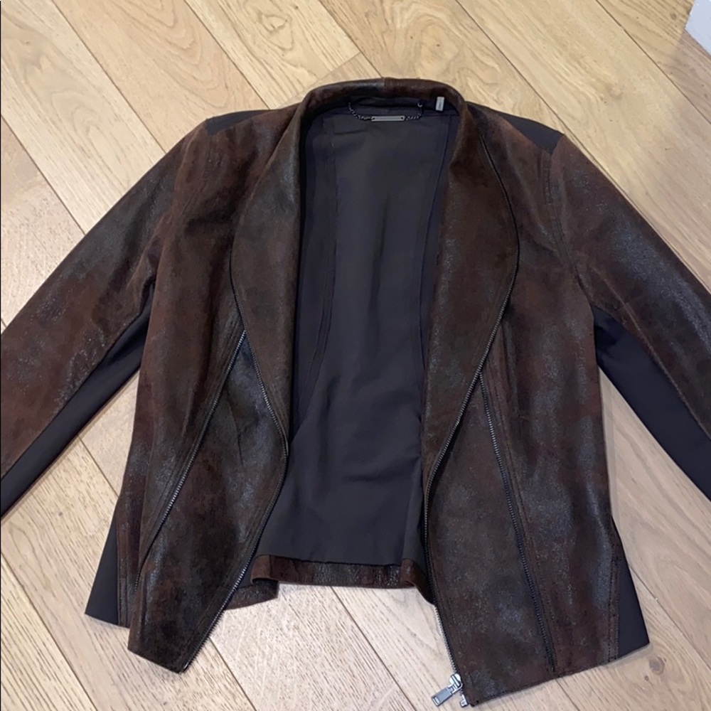 Elie Tahari brown lamb leather jacket